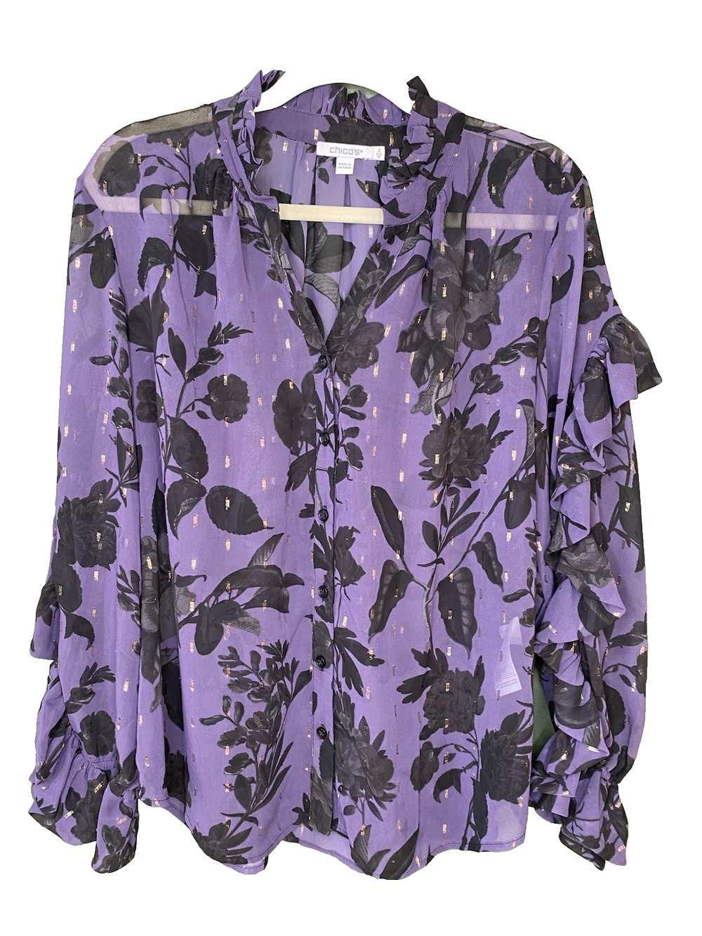 Chicos Blouse Women US 12 Georgette Sheer Romantic Going Out Floral Career Shirt
